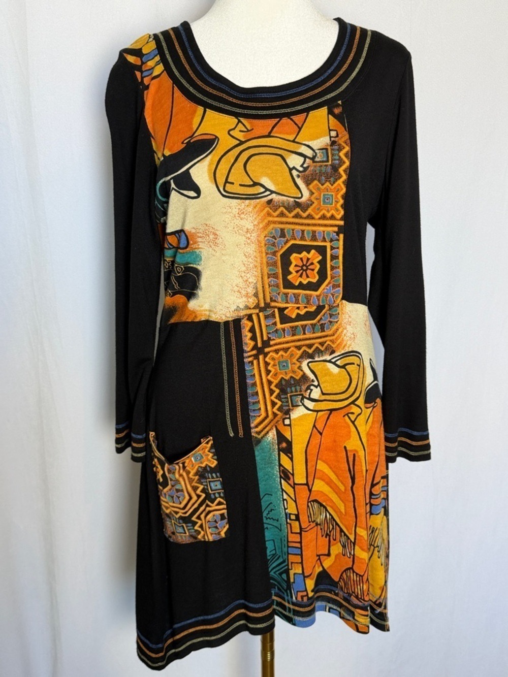 Parsley & Sage Patchwork Jersey Knit Tunic Top Dress Sz S Lagenlook Art to Wear